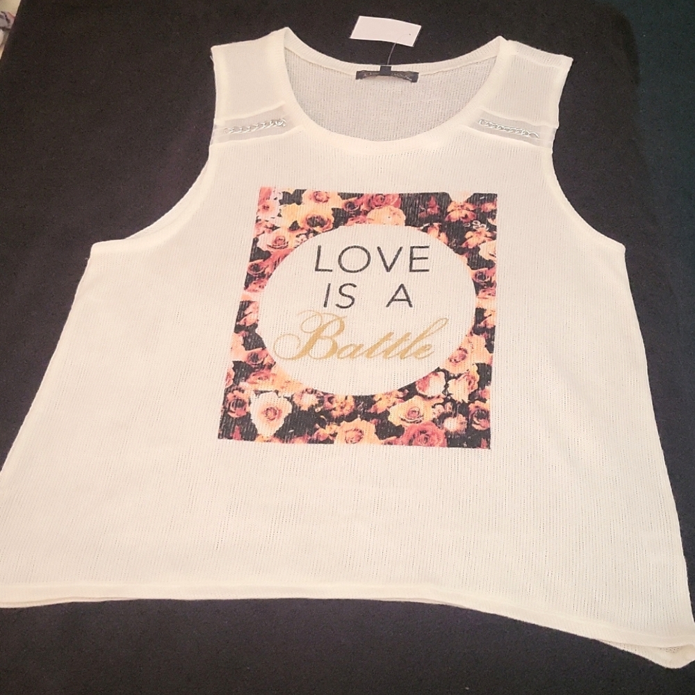 Almost Famous "Love is a Battle" sleeveless shirt.